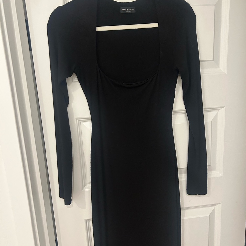 Naked Wardrobe Black Bodycon Long Sleeve Dress, M(fits like comfortable small)